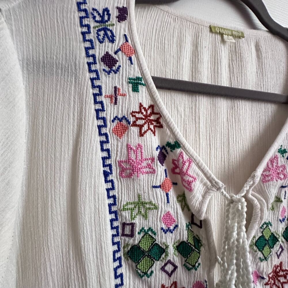 Gianni Bini Womens Large White Gauzy Embroidered Boho Tassle Tie Coverup Tunic - Picture 5 of 9